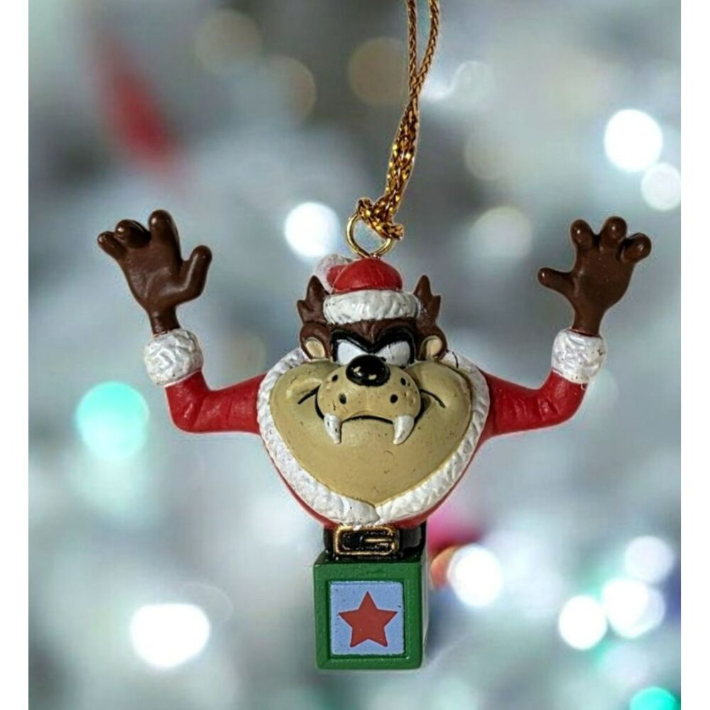1995 Taz Christmas Ornament Santa Suit Jack-In-The-Box Holiday Miniature 1.25"